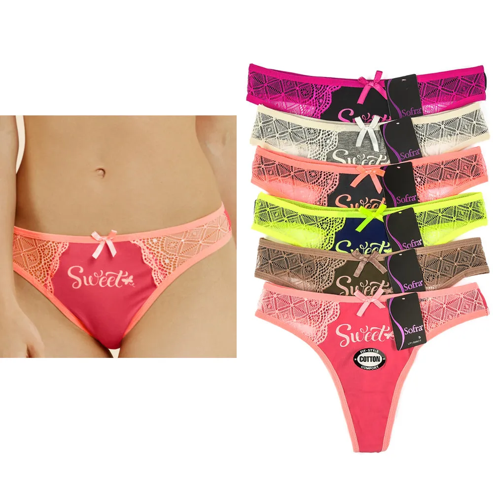 6 Lace Thong Cotton Plain Waist Underwear Floral Panties Flower Panty Spandex XL