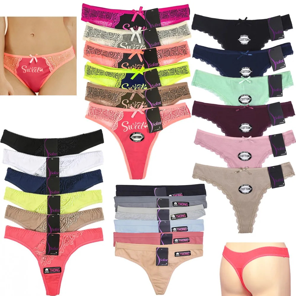6 Lace Thong Cotton Plain Waist Underwear Floral Panties Flower Panty Spandex XL