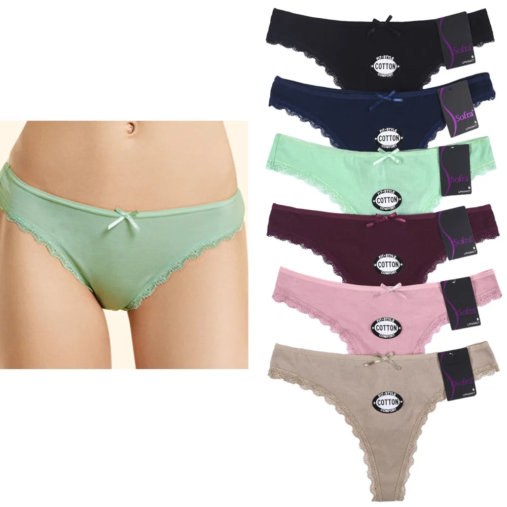 6 Lace Thong Cotton Plain Waist Underwear Floral Panties Flower Panty Spandex XL