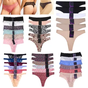 6 Womens Lace Thong Panty Briefs Underwear Panties Floral Cotton Sexy Lingerie