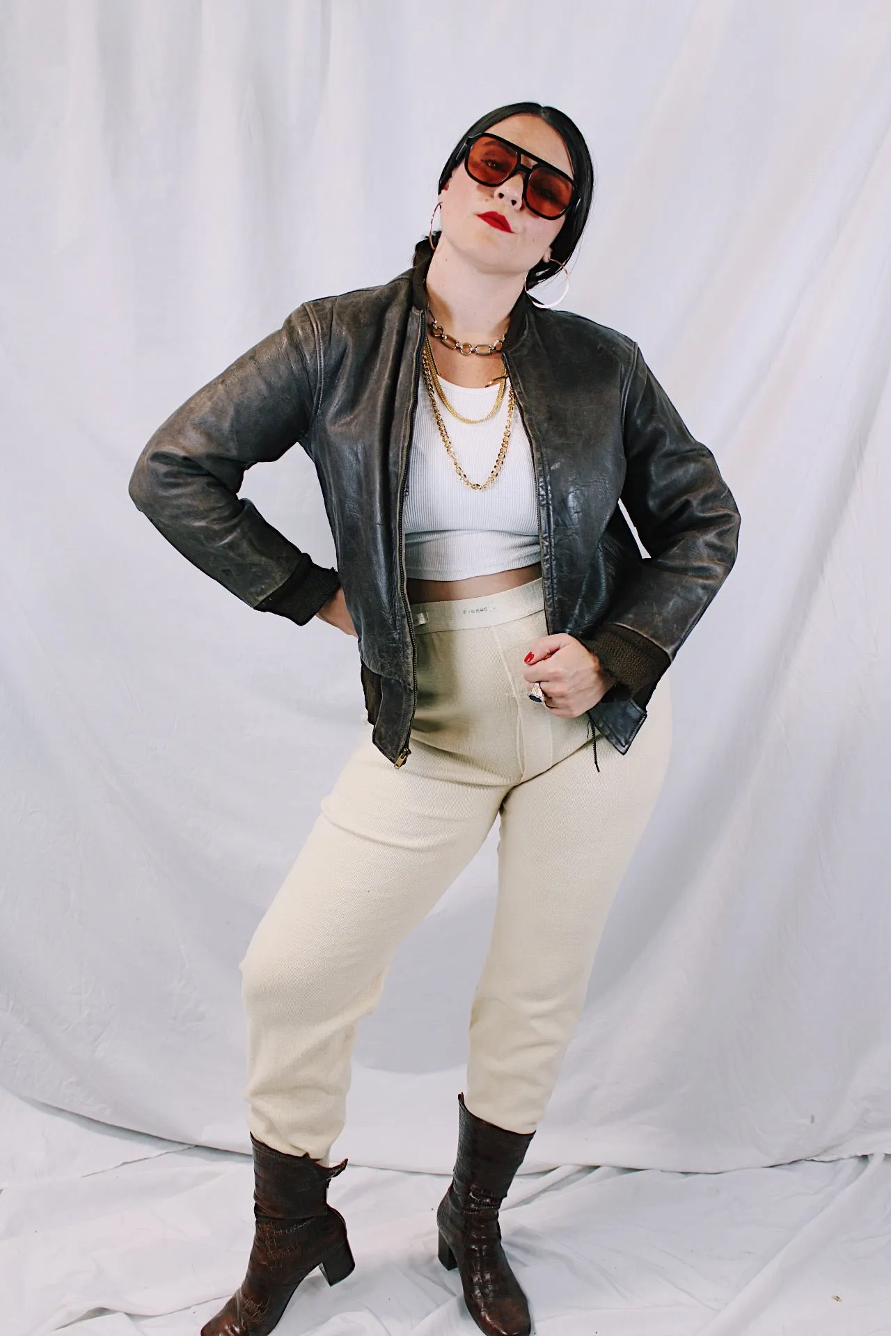 Brown Leather Bomber Jacket