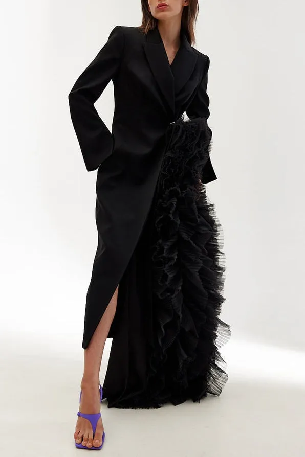 Dataya Mesh Patchwork Coat - Black