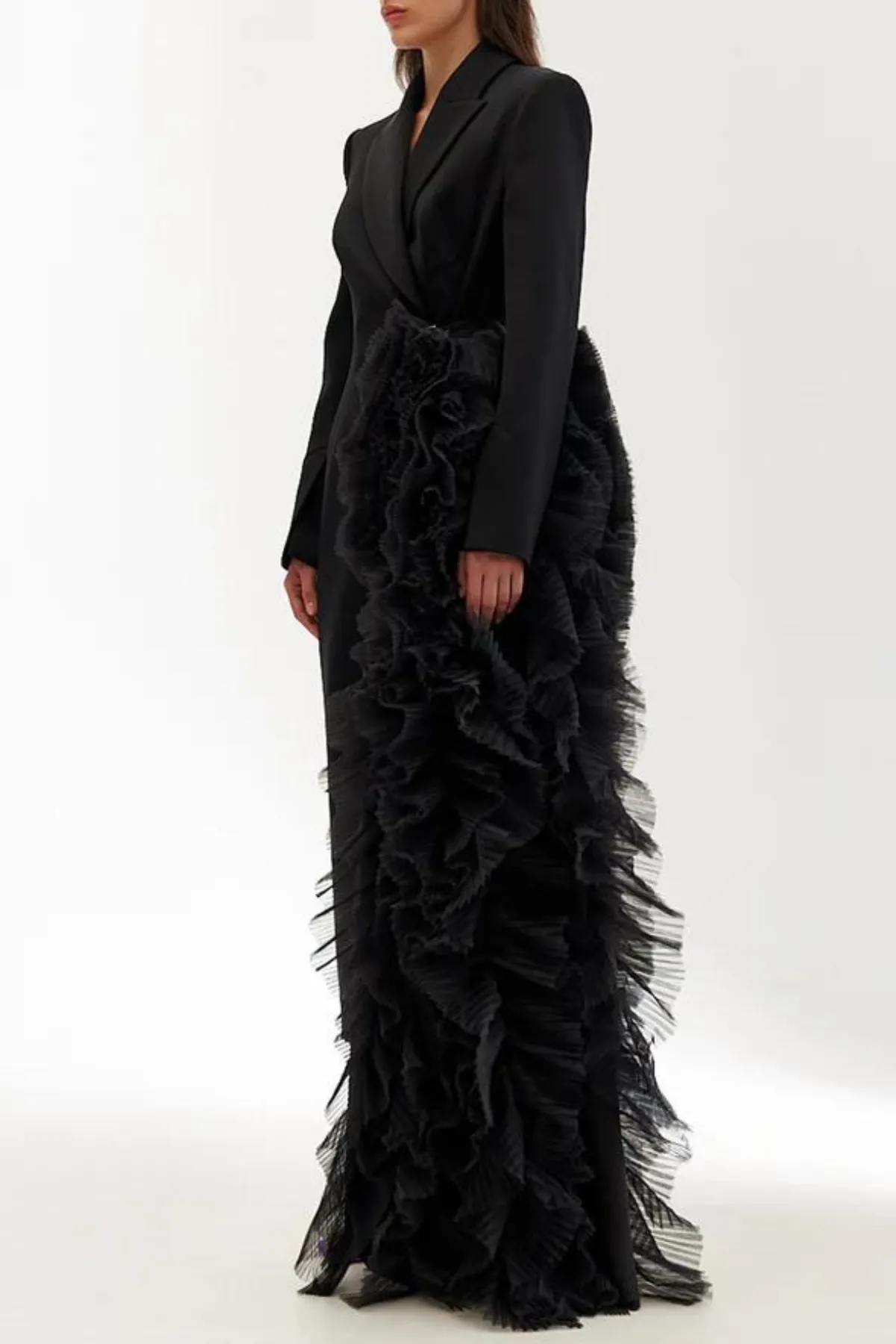 Dataya Mesh Patchwork Coat - Black