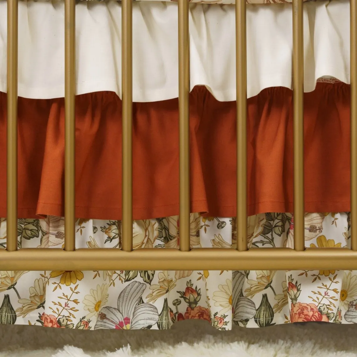 Earthy Vintage Floral Ruffled Crib Skirt