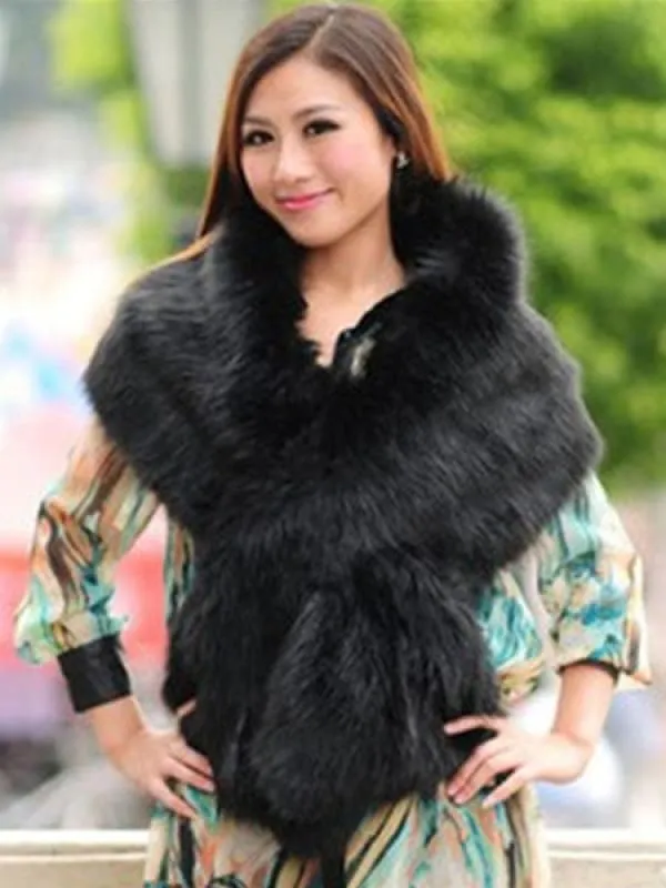 Faux Fur Wrap Black Short Sleeve Women'S Winter Shawl