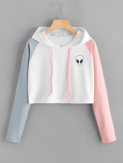 Invasion alien contrast crop hoodie sweater