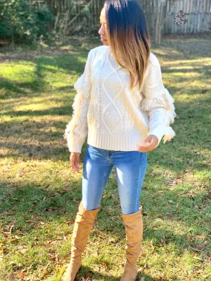 Ivory Fringe Sleeve Sweater