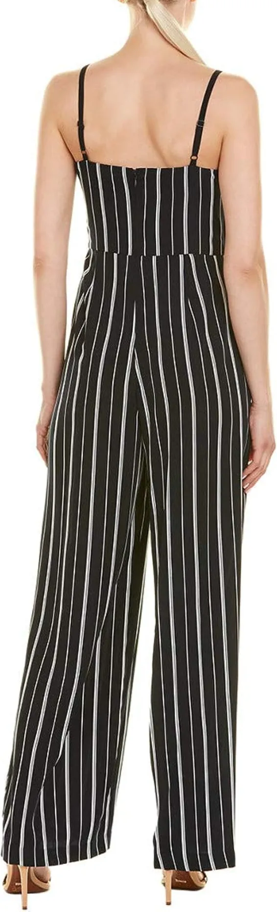 Laundry Spaghetti Strap Concealed Zipper Back Stripe Print Crepe Jumpsuit