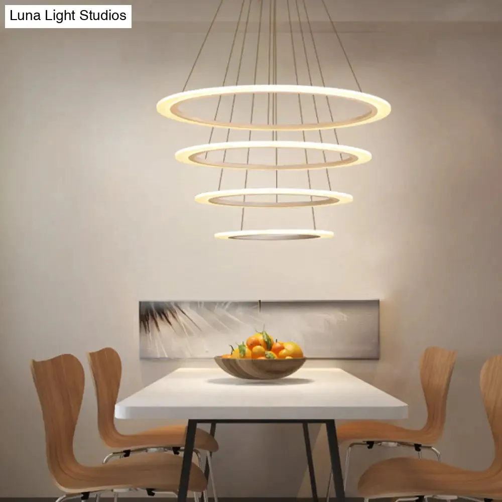 Multi Tier 2-3-4 Pendant Chandelier Acrylic White LED Ceiling Hang Light for Dining Room