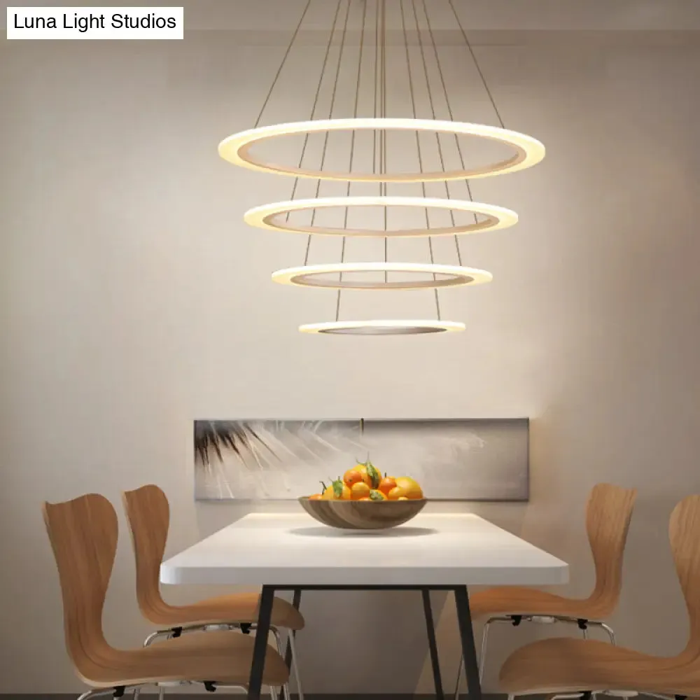 Multi Tier 2-3-4 Pendant Chandelier Acrylic White LED Ceiling Hang Light for Dining Room