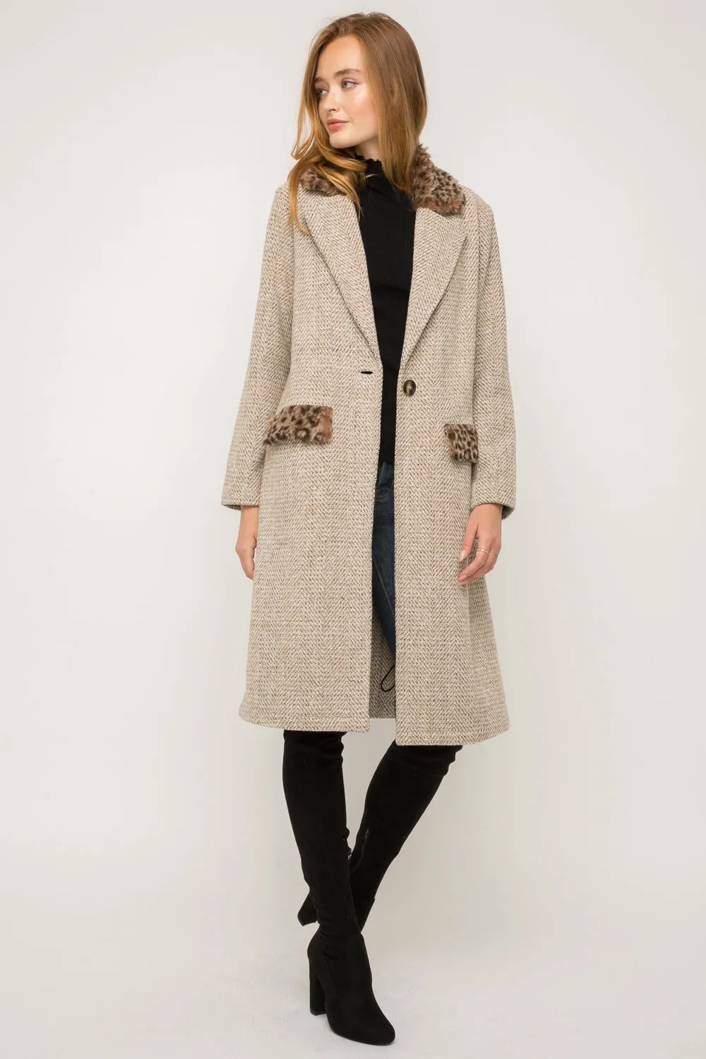 Shelby Leopard Fur Collar Coat