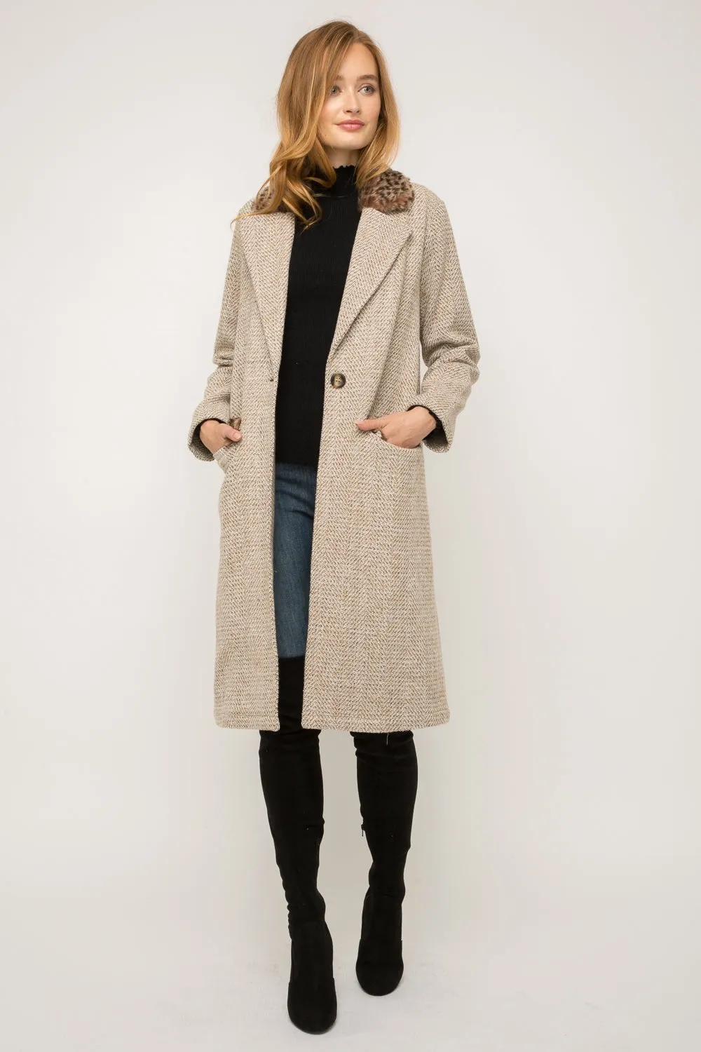 Shelby Leopard Fur Collar Coat