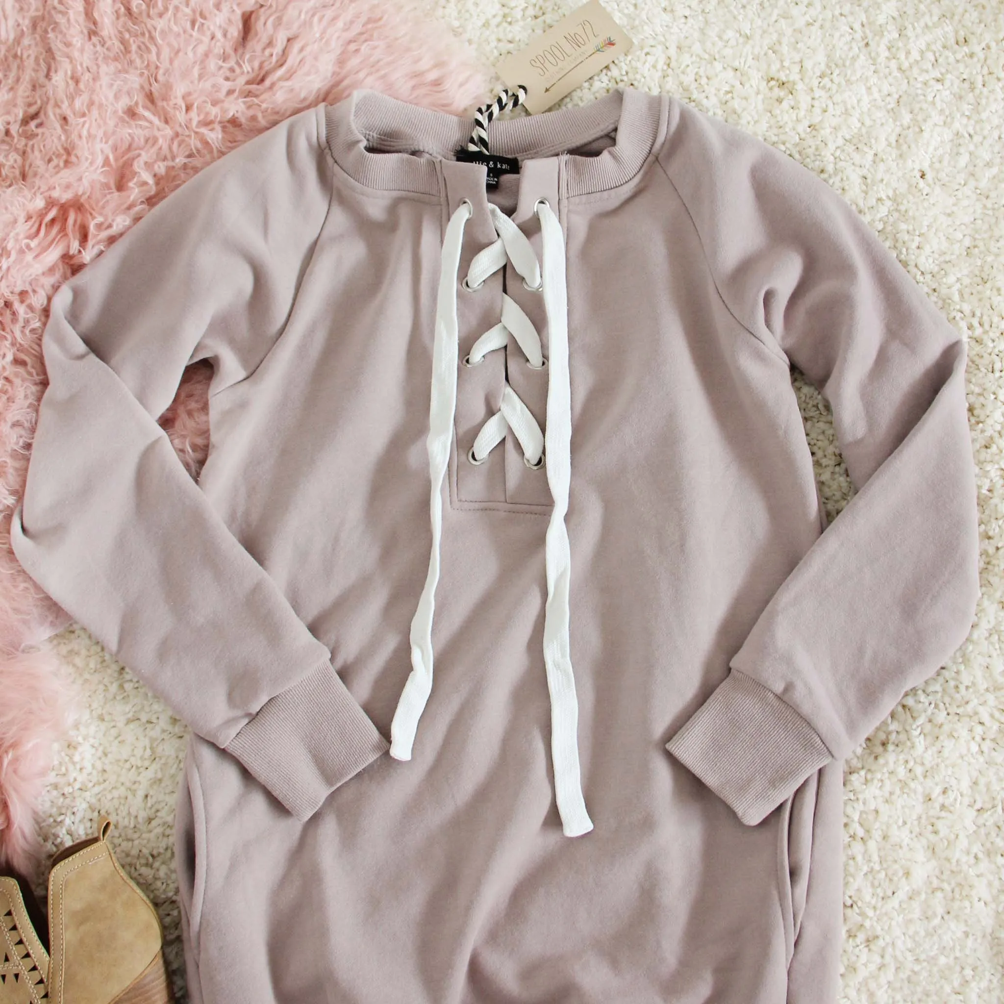 The Lace-up Sweatshirt Dress in Taupe