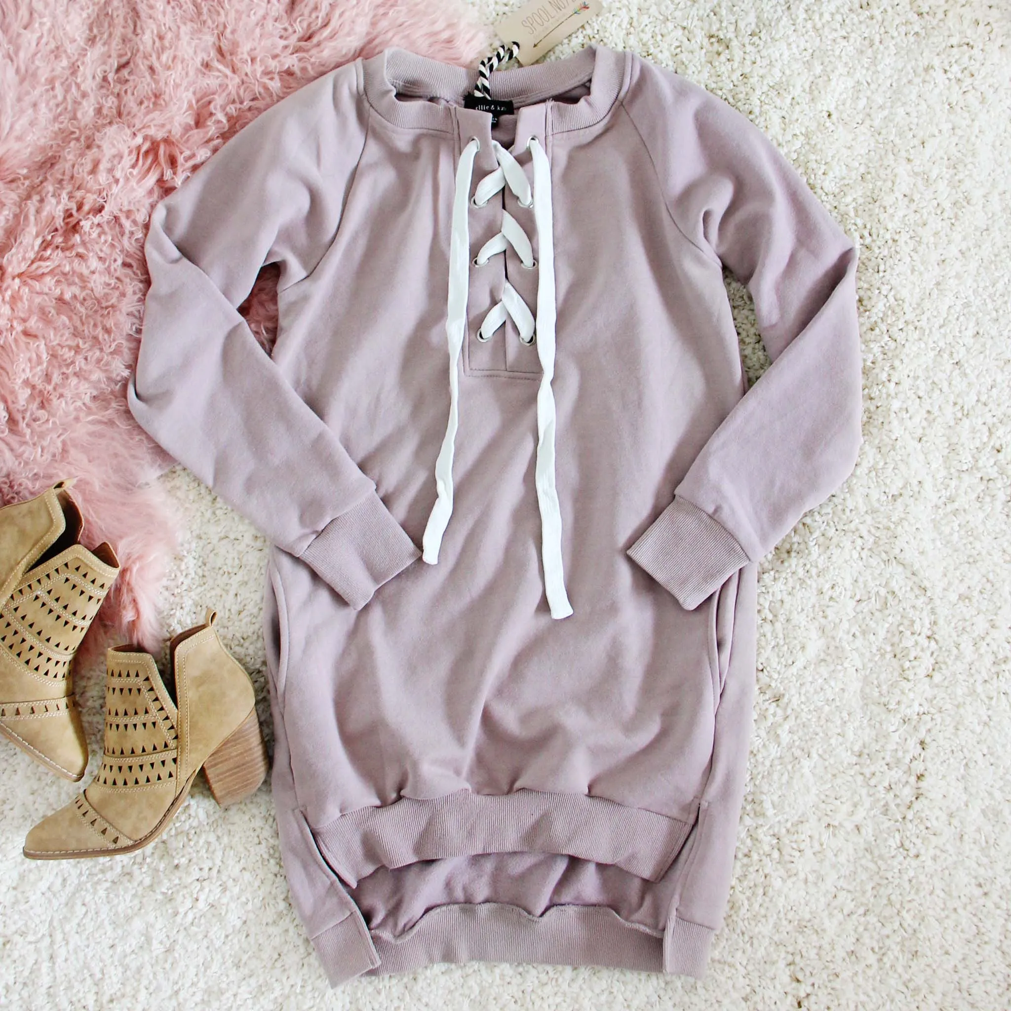 The Lace-up Sweatshirt Dress in Taupe
