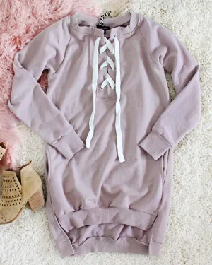 The Lace-up Sweatshirt Dress in Taupe