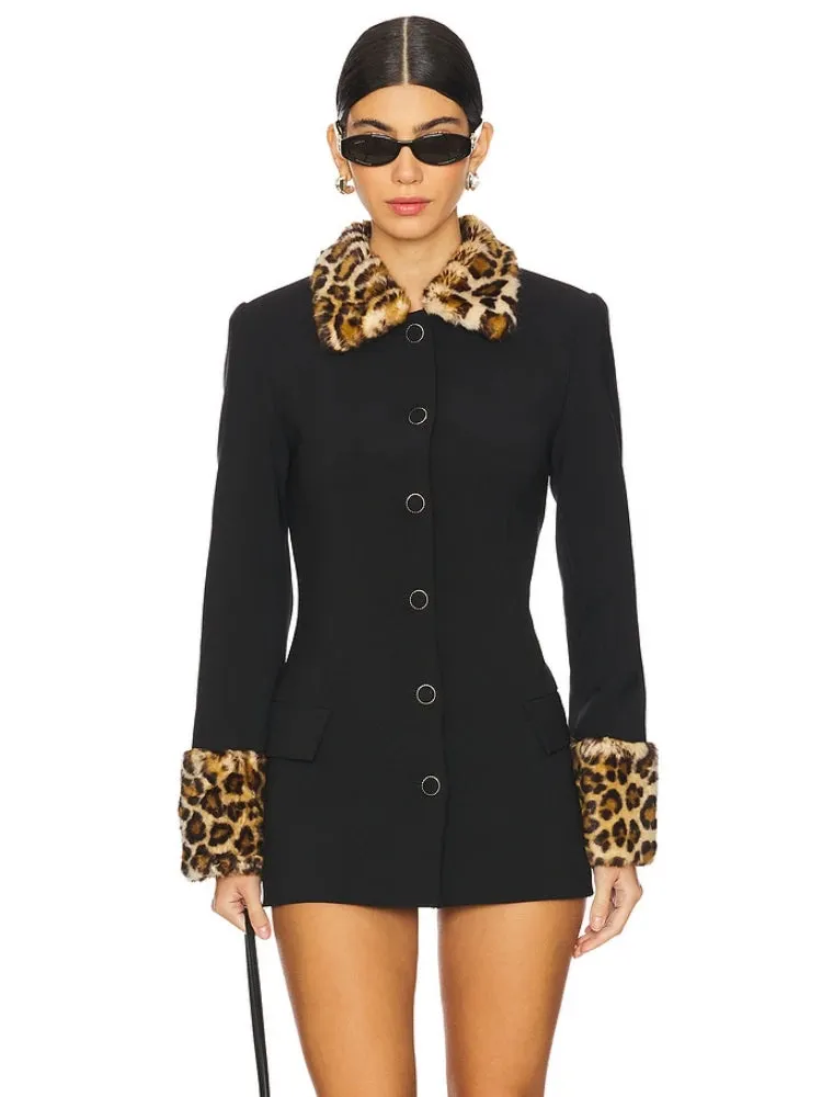 Trend4us Luxe Leopard Trim Blazer & Shorts Set