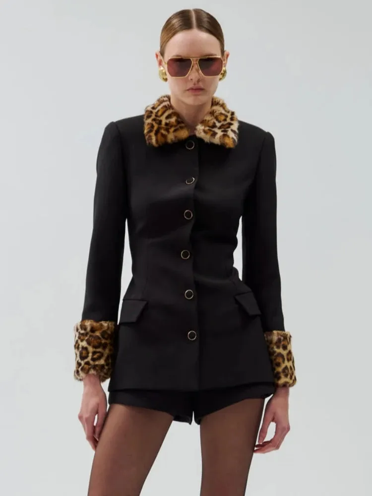 Trend4us Luxe Leopard Trim Blazer & Shorts Set