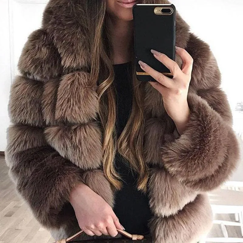 Women's Daily Winter Hooded Faux Fur Coat