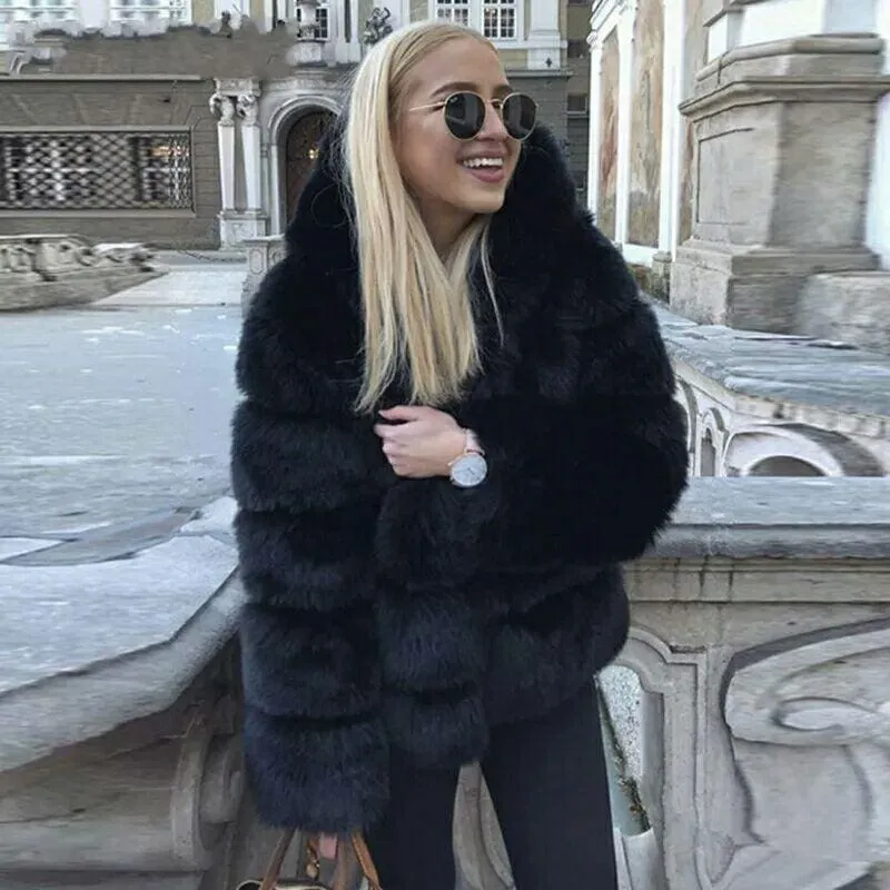 Women's Daily Winter Hooded Faux Fur Coat