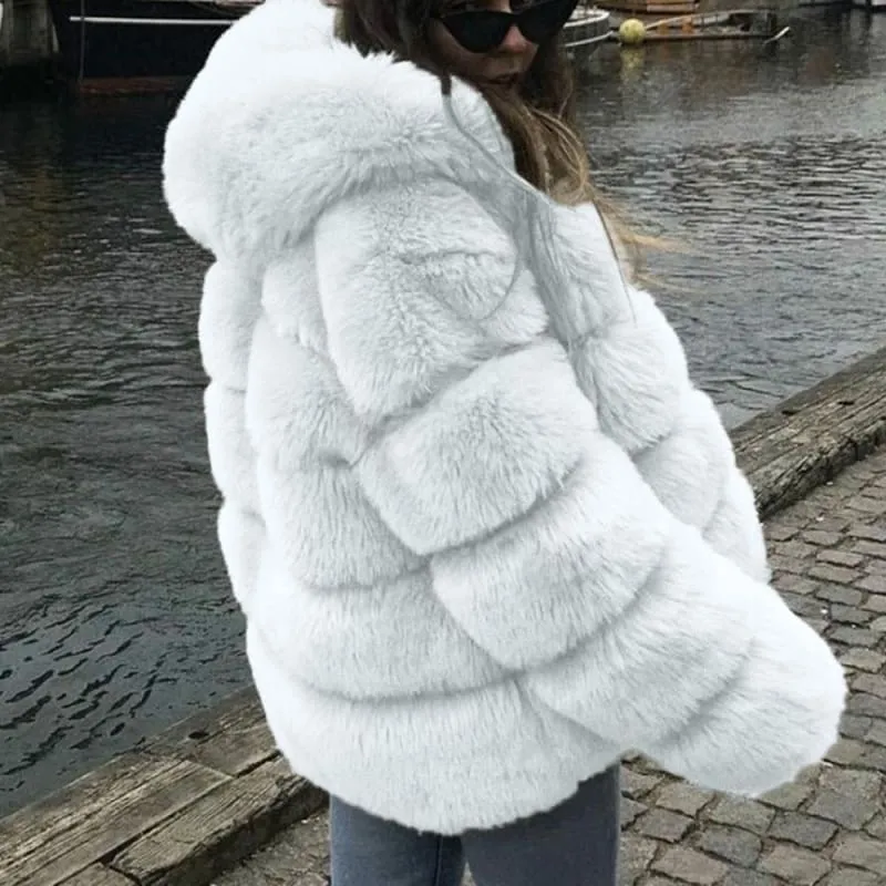 Women's Daily Winter Hooded Faux Fur Coat