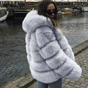 Women's Daily Winter Hooded Faux Fur Coat