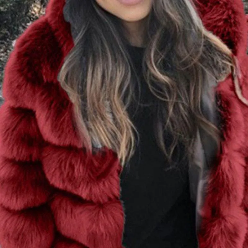 Women's Daily Winter Hooded Faux Fur Coat