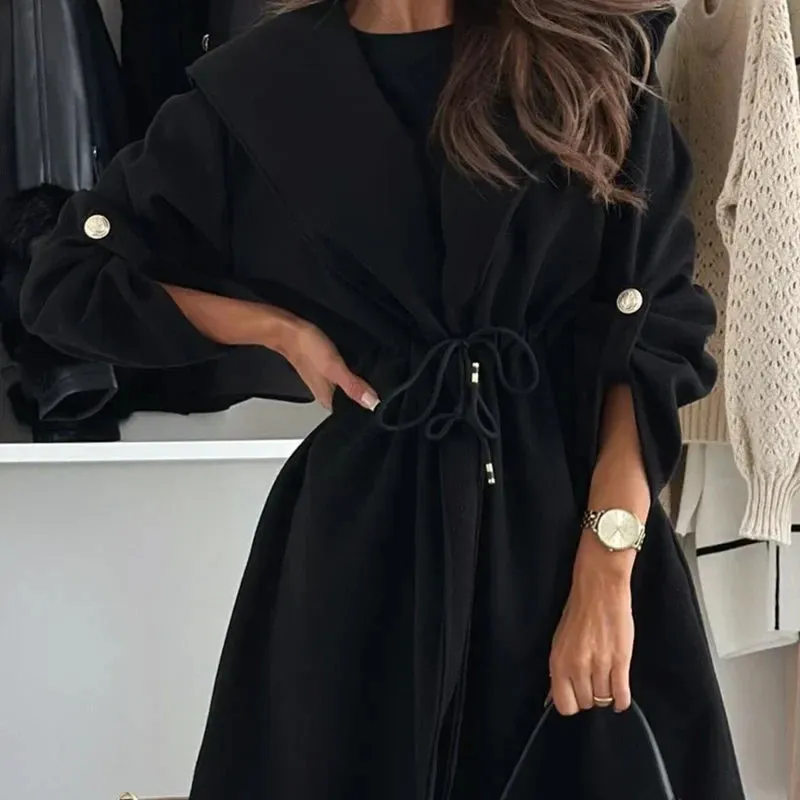 Womens Trendy Tie Waist Hooded Long Coat