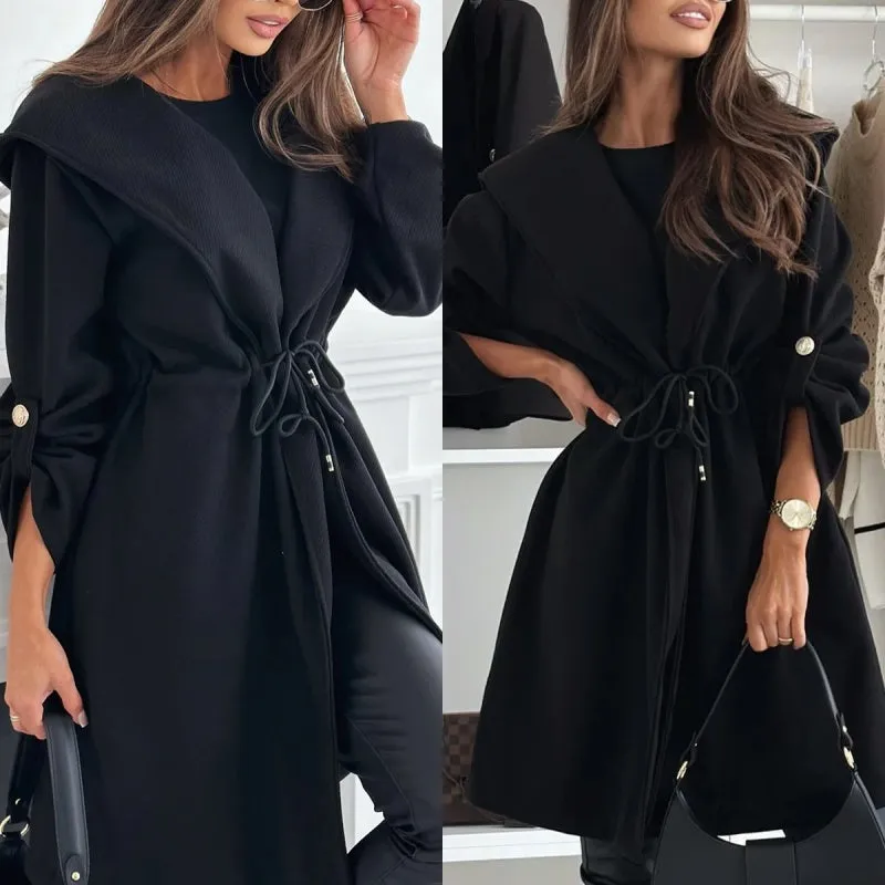 Womens Trendy Tie Waist Hooded Long Coat