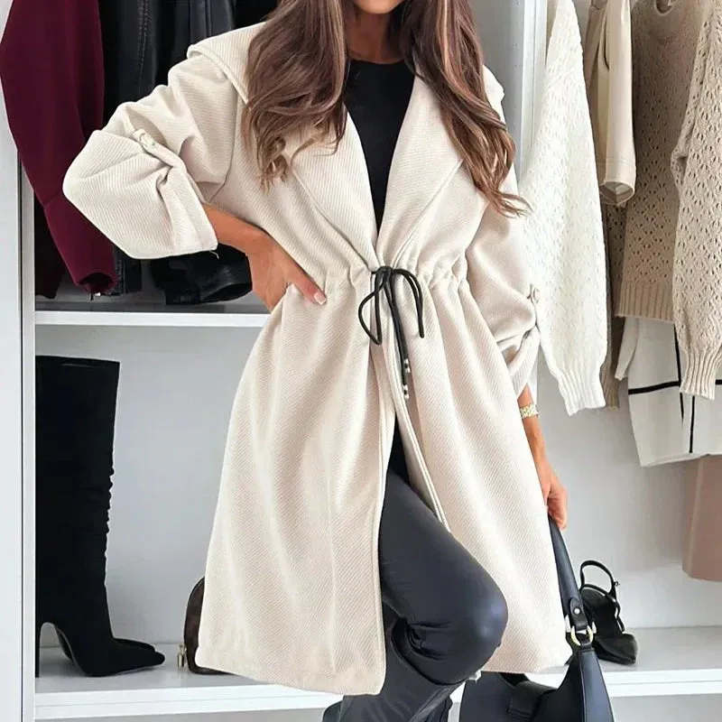 Womens Trendy Tie Waist Hooded Long Coat