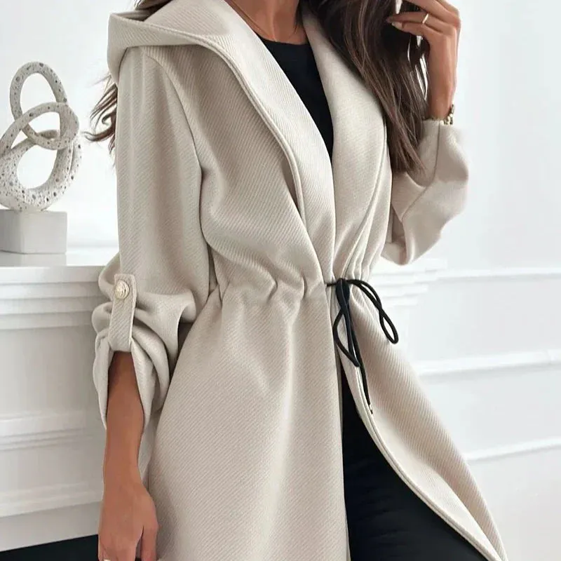 Womens Trendy Tie Waist Hooded Long Coat