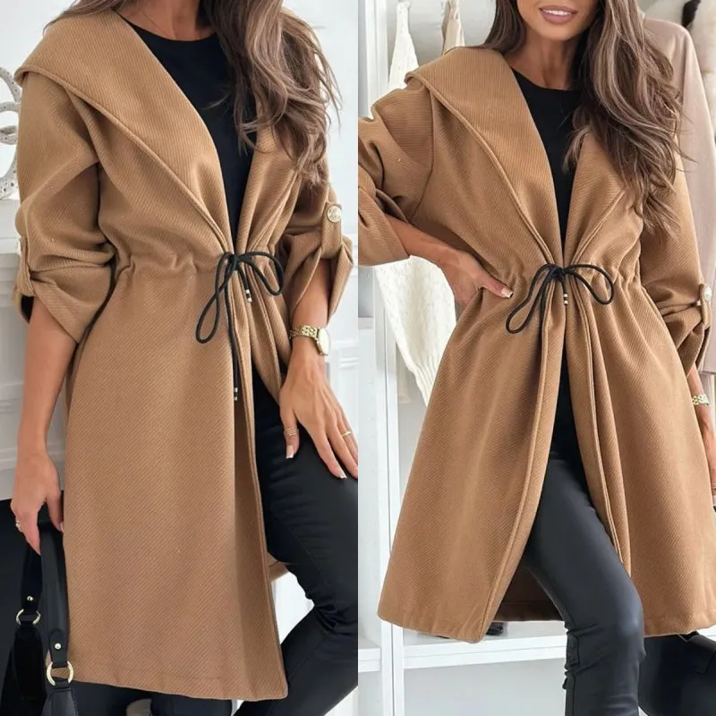 Womens Trendy Tie Waist Hooded Long Coat