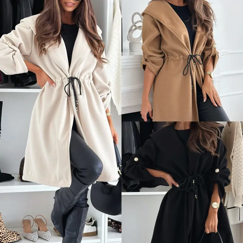 Womens Trendy Tie Waist Hooded Long Coat