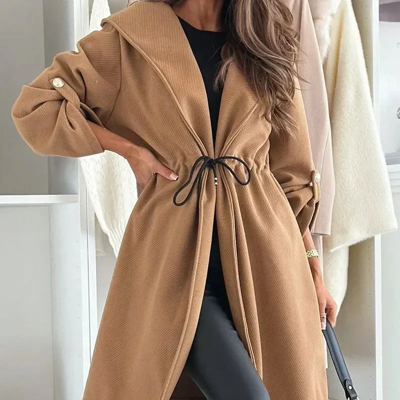 Womens Trendy Tie Waist Hooded Long Coat