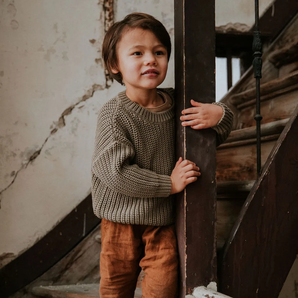 Yuki Kidswear Baby And Child Chunky Knitted Sweater Sage Green