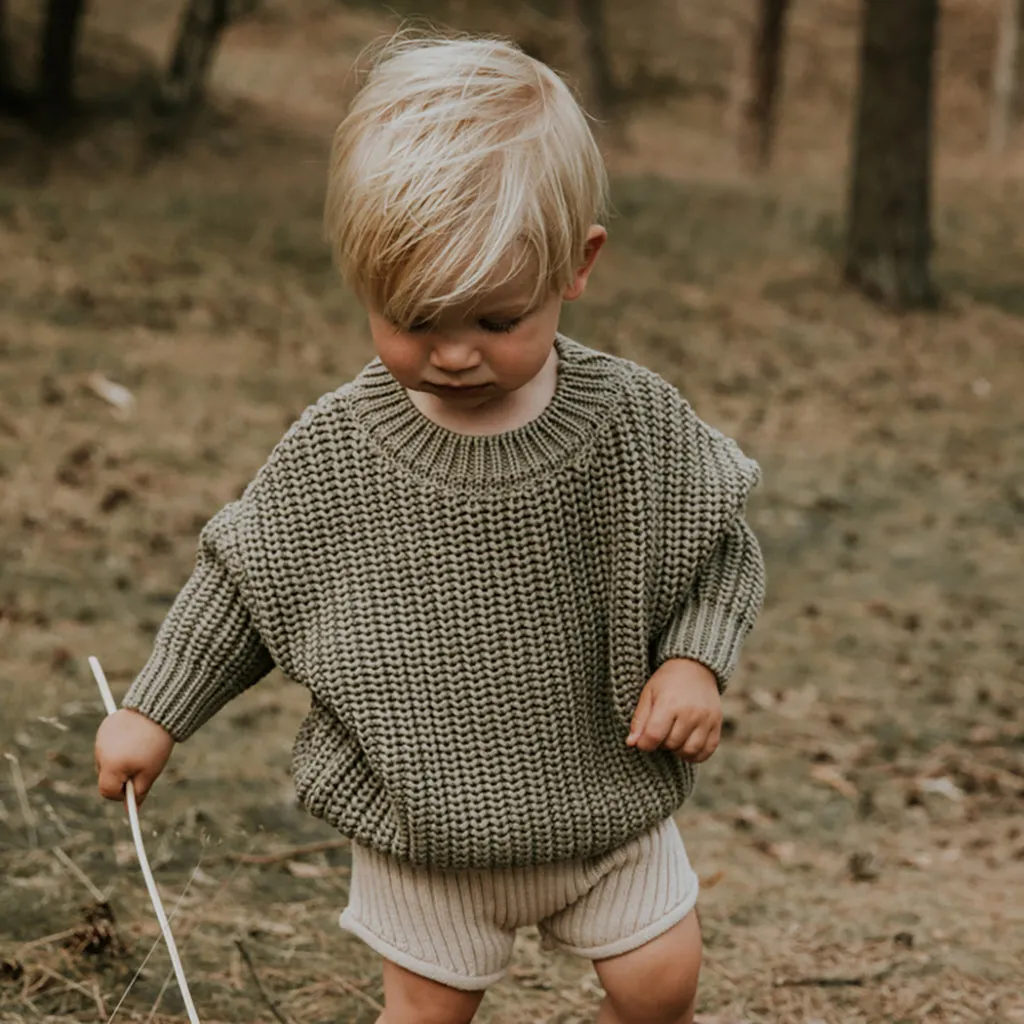 Yuki Kidswear Baby And Child Chunky Knitted Sweater Sage Green